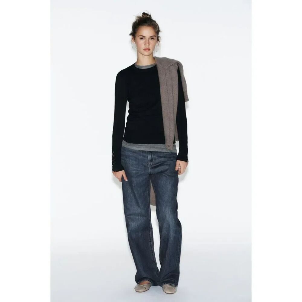 Zara Black Knit Long-Sleeve Sweater • Lightweight Casual Top • Size L